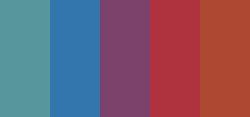 color-palettes: A Collection of Egos - Submitted by Strontiumsun #58969e #3376ae #7d426b #ae333e #ae4833 