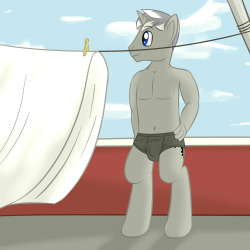On a rather nice day, Vitus Yin decides to dry his laundry on a roof somewhere.  Hopefully no pegasus fly over and catch a view of him in his briefs, not like he had a choice, laundry day and all. &mdash; Simple OC request, just to get me back in the