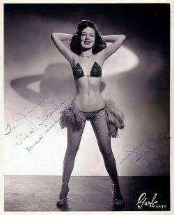 Delores Del Rey Vintage promo photo of this popular West Coast dancer, not to be confused with the similarly-named: Dolores Del Raye.. The photo is personalized: “To Judgie, — With sincerest best wishes —  Delores Del Rey   10/21/52 ”..