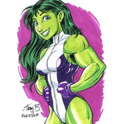 tombancroft1:  Great Scott!  By request, it’s She-Hulk, for my #inktober for the day!  Thanks for the “Women of Marvel” suggestions for this week.   I had to color this one because she doesn’t look like She-Hulk until she has green skin and hair.