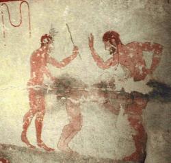 lairofthewolf:  Some pleasures are timeless. plector:  Tomba della Fustigazione (Flogging Grave), latter 6th cent. BC, Italy   Devotional Training: Timeless.