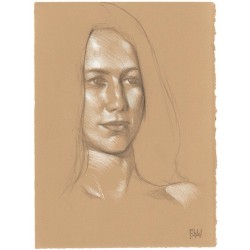Portrait of Elli 3B pencil and white Prismacolor pencil on Rives BFK Tan Heavyweight Printmaking Paper 15&quot;x11&quot;  #art #drawing #artmodel #artistmodel #lifedrawing #figuredrawing #figurativedrawing #pencildrawing #contemporaryart #postcontemporary