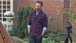 Chris Evans in a plaid shirt and henley top, with the sleeves rolled up.   You are killing us Chris.