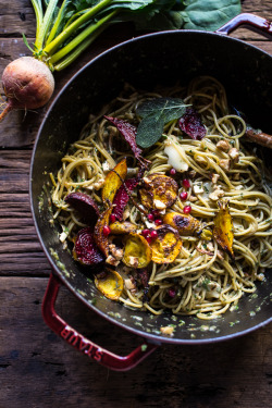 do-not-touch-my-food:  Miso Browned Butter and Brie Pasta with Roasted Beets + Walnuts