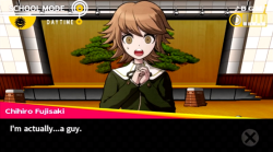 northdakotaisamyth:  theswedishelf:  fujisaki-senpai:  It actually bugs me a lot how people keep saying “but chihiro never specified their gender! So nothing is really canon!” when his School Mode ending exists  Hell, not only is this someone clearly