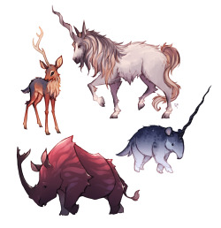 zestydoesthings:  Four unconventional Unicorns from tonight’s Creature Feature stream! Horse+Goat, Tapir+Narwhal, Rhino+Rhino Beetle and Dik Dik+Stag. It’s so much fun to push the boundaries of what could be considered a “Unicorn”!