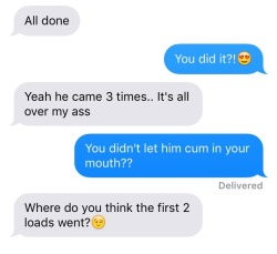 sharingthegirl:  My girl texting me after her first shared experience! 