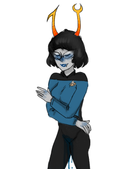 gent-of-piss:   I’d like to see aranea having an “on purpose” accident in a blue uniform from Star Trek: The original series   i am not sure if anything really is ok on this picture xD  
