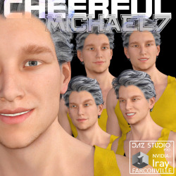 In  the very happy mode - THIS IS CHEERFUL for Michael 7. Special facial  expressions meticulously made for the manly Michael 7, ready to be used  with this character in DAZ Studio 4 or greater. This product is also 40% off until 11/30/2015! What a deal!