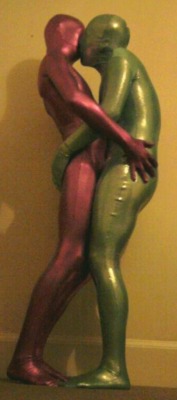 lycraluke-blog-blog:  Metallic green zentai and metallic pink zentai friend. From my old zentai collection.