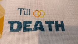 The full thing says &ldquo;Till death star do you part&rdquo; with the death star in a frame of flowers once it&rsquo;s all done. Slowly but surely getting there.