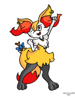 My Braixen OC, Ginger. That’s what I named my Fenniken in Pokemon X, but she’s fully evolved in the game. Ginger was given to Nico as a gift when he first moved to Kalos. She attached herself to Nico and the rest of his team rather quickly, forming