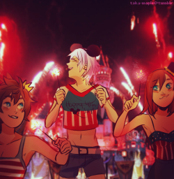 taka-maple:  riku doesnt like loud fireworks but demanded to go to disneyland on the 4th of july (( happy 4th of july !! )) 
