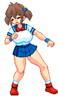 Busty oppai hentai school girl taking a hit to the face animated sprite.