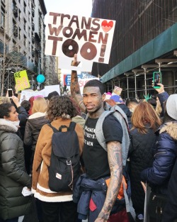 yvesmathieu: new york city, womens march 2018. *TRANS WOMEN TOO!* (I made this sign in my living room last night, marching for women means marching for ALL women. if u ain’t down for the cause, I don’t want to hear your close minded applause.)  ig: