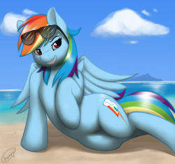 skipsy:  Haven’t drawn her in a while, so here’s some rainbowhips on the beach.  ALWAYS REBLOGGING DASHIE
