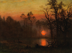 laclefdescoeurs:  Sunset Over the Plains; or Deer in a Sunset, 1887, Albert Bierstadt 