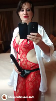 straponsource-logs:  Sending a kinky sexto to her horny man….. The Tower of Power 12&quot; straponMore pics and the product review at StraponSource   He will have to beg for it