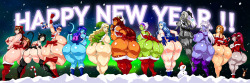 deumosden: gmeen:  xxxbattery:  club-ace:  Happy New Year by Commissioner Nothing give best wishes for the year better than a group of non-human oil covered asses, a gift for all the owners of my favorite inhuman OCs, from left to right:  From left to