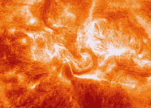 infinity-imagined:  Solar flare, April 11th 2013, 08:30 UTC. This flare is two million kilometers wide, about 5 times the distance between the Earth and the Moon. 
