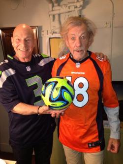 dorkly:  popculturebrain:  Patrick Stewart and Ian McKellen are ready for the Super Bowl | Ian McKellen  Presenting: two of the most famous British noblemen in the history of the world. 