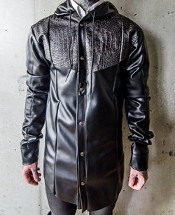 overdeauxis:  The Streetfashion Bible  Male outfit 3. -Mid-Point Lambskin leather button up hood,.- Phidel leather shirt.- LVXWA Dyno tee.-Au Courant Paris leather sweatpants.-Mason Garments shoes. Click here for the Streetfashion Bible or use this