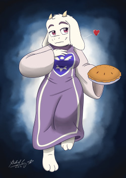 cybieandtykie:  Toriel’s Pie (Undertale Fan Art)   “My child, please eat my pie.”   Took a break from inking comic pages and decided to do a fan art of Toriel from Undertale. I may not have finished the game yet (let alone progress from the tutorial
