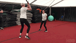 bearsofair:  Fight training behind the scenes with Gwendoline Christie and Maisie Williams. ( x ) 