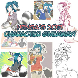 hensa:  Hey cuties! The holidays are here! WOO YEAH, SLUG THAT EGGNOG. Anyway, I wanted to do a character giveaway for my watchers, just to give back a little!  The character is actually one of my old personal ‘sonas, she was my main for a little while~