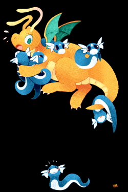 morgan-arts:   Too Many Babies! Why can’t I hold all these Dratini? Shirt, Hoodie and more available here 