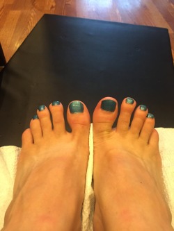 locked4chanel:  My goddess. @mattslittlepet chose a new color for my toenails. They’ve been painted pink 24/7 for over a week now. While I get to wear blue. Having my toe nails painted still makes me self conscious. And she tells me we’re going to