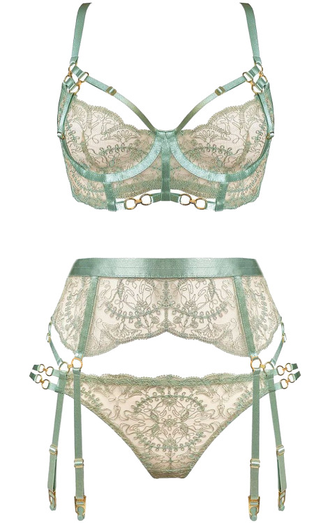martysimone:  Bordelle | Cymatic • Bodice Bra + Suspender + Thong in sage + 24k gold plated chain-links