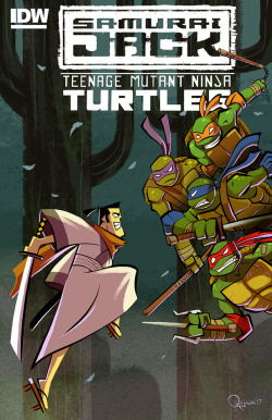 sergioquijada:   This doesn’t exist but I wouldn’t mind drawing it at all. A cover for a non existent Samurai Jack vs Ninja Turtles. Follow me on Instagram: https://www.instagram.com/sergioquijada/