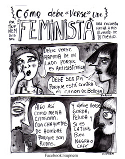 supnemcomix:  Un cómic que hice para una revista feminista que sale a fin de mes. Tinta china, plumilla, pincel y letras en digital. 