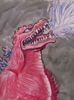 Godzilla was my model at the last Art Party at the All Asia.   These are all 18&quot;x24&quot; ink and watercolor on paper.   If you were there, you coulda watched me draw them.   Amy Macabre was there, and suggested I make it pink.  Can&rsquo;t go