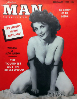 Donna Mae &ldquo;Busty&rdquo; Brown appears on the cover of the February 1956 issue of ‘Modern Man’ magazine..