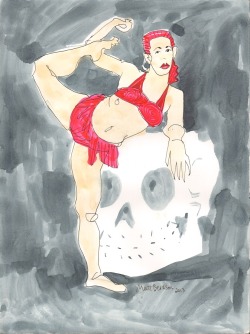 Drawings of Lilly Bordeaux done at Dr. Sketchy&rsquo;s Boston. Ink and watercolor on paper, 11&quot;x14&quot;, Matt Bernson 2013