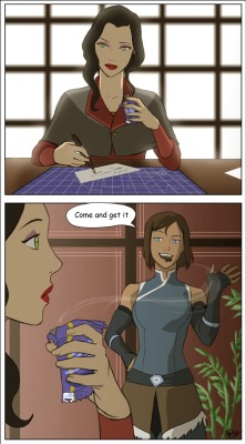 drakyx:  aliakipa8101:Drawn by the talented drakyx. Thank you, Marvillosa!  It started with Korra stealing chocolate out of Asami’s hand to place it  in her mouth only to have Asami go in for a kiss. Just a cute moment  between the love birds. There’s