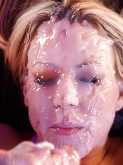 trapsandcumsluts:  sissycuckcumdump:  livecumsluts:  247-bukkake:  I thought this was fake at first, but then found the vid. Holy fuck thats a lot of thick jizz! #bukkake #facial #cum #jizz #sperm #blonde #hot #wow  Bitch gets a massive bukkake facial