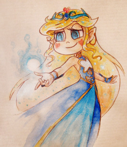 kotilokiki:I love disney-n-stuff’s dress design (and AU-idea) of moon elf princess Star so I drew a fan art of it  (ﾉ                   ❛                  ◡     ❛     )ﾉ *:･ﾟ✧  Had to take a picture so the glitter watercolour can actually