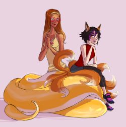 frenchscribbles:  In all honesty, I just wanted to draw Honey Lemon as a Naga, and then Kumiho Gogo sorta happened. ┐(・ω・)┌   cuties &lt;3