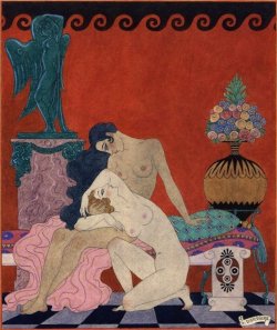 lesbianherstorian:an illustration by george barbier for les chansons de bilitis (the songs of bilitis) by pierre louÿs, 1922