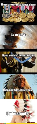 vivelafat:  sleepyassassin:  haytham-senpai:  ikenbot:        cultural appropriation 101        Seriously guys, wearing a war bonnet without having to suffer blood, sweat and tears for it is so disrespectful to all the servicemen who have sacrificed their