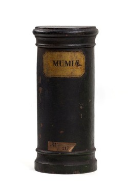 Mumia (or mummia) was 1st prepared in the 12th c., was in common use by the 15th c., and reached great popularity by the 17th c. “Mummy is become merchandise, Mizraim cures wounds, and Pharaoh is sold for balsams,” wrote Sir Thomas Browne in 1841.