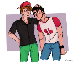 summerbury:  blue: steals red’s hat red: is both 100% smitten and 100% done                                                                                