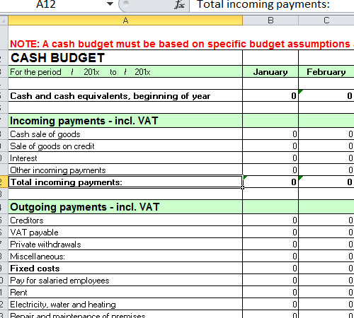 Free Cash Budget Example Worksheet Excel