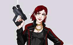 towardblue:  I had to draw default Jane Shepard at least once in my life. If she has to wear That Dress then I demand she gets to wear the leather jacket too. 