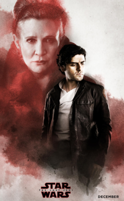 curiouswildi: Oscar Isaac as Poe Dameron and Carrie Fisher as Leia Organa in the art for the IMAX promotional tickets of ‘Star Wars: The Last Jedi’ (2017)