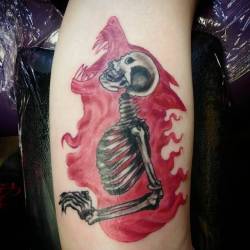 Skeletons are super fun   #ink #tattoos #chelsea #skeleton #ravenseyeink #tattoo #wolf (at Raven&rsquo;s Eye Ink)