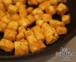 earthfare:  Easy Stir-Fried TofuRecipe by Bridget from My So-Called (Mommy) Life Ingredients 1 Block Firm or Extra Firm Tofu 3 Tbsp Nutritional Yeast 2 Tbsp Flour 1 tsp Garlic Powder ½ tsp Salt 2 Tbsp Olive Oil or Oil of Choice  Directions 1. Drain and